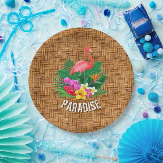 Flamingo-Blume auf Wicker-Muster Pappteller (Party)