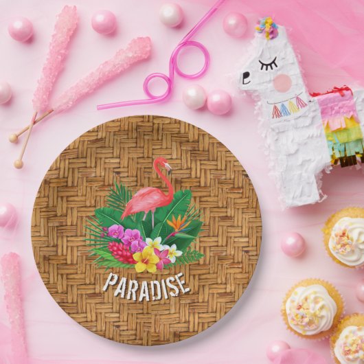 Flamingo-Blume auf Wicker-Muster Pappteller (Party)