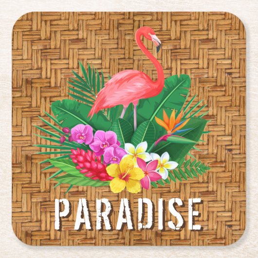 Flamingo-Blume auf Wicker-Muster Rechteckiger Pappuntersetzer (Vorderseite)