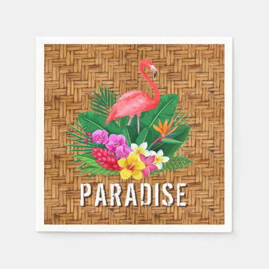 Flamingo-Blume auf Wicker-Muster Serviette (Vorderseite)