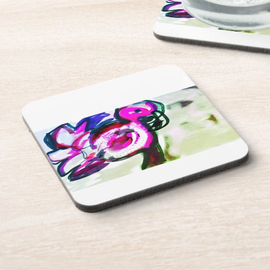 Flamingo Blume joy Getränkeuntersetzer (Linke Seite)