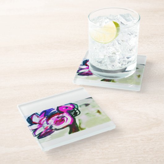 Flamingo Blume joy Glasuntersetzer (Schrägansicht)