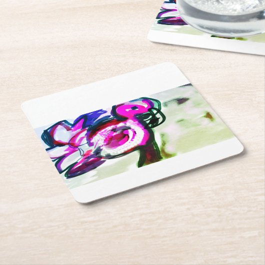 Flamingo Blume joy Rechteckiger Pappuntersetzer (angewinkelt)