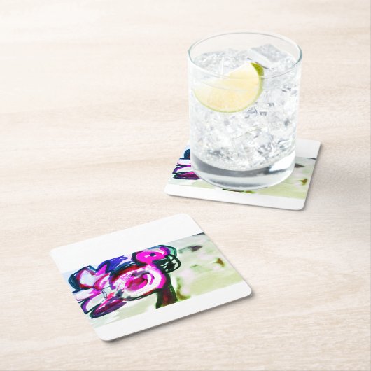 Flamingo Blume joy Rechteckiger Pappuntersetzer (Vor Ort)