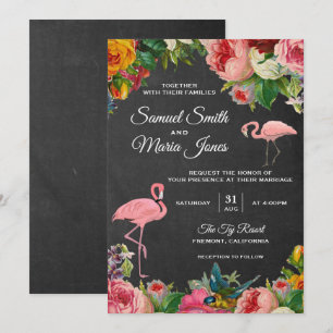 Flamingo-Blumen-Kreidetafel-Hochzeits-Einladung Einladung