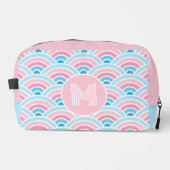 Flamingo Blush Pink Blau Geometrische Waves Muster Waschbeutel (Vorderseite)