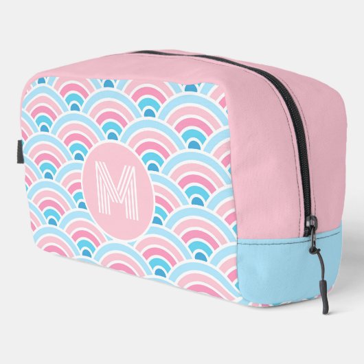 Flamingo Blush Pink Blau Geometrische Waves Muster Waschbeutel (Rechte Ecke)