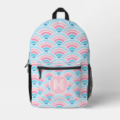 Flamingo Blush Pink Blue Concentric Waves Muster Bedruckter Rucksack (Vorderseite)