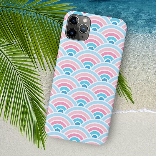 Flamingo Blush Pink Blue Concentric Waves Muster iPhone Hülle