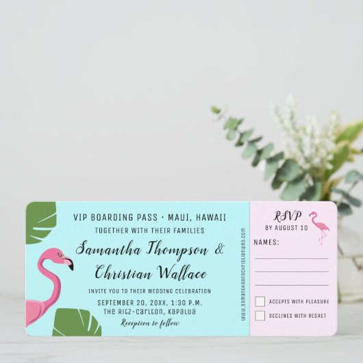 Flamingo Boarding Pass UAWG ticket Zielort Einladung (Stehend Vorderseite)
