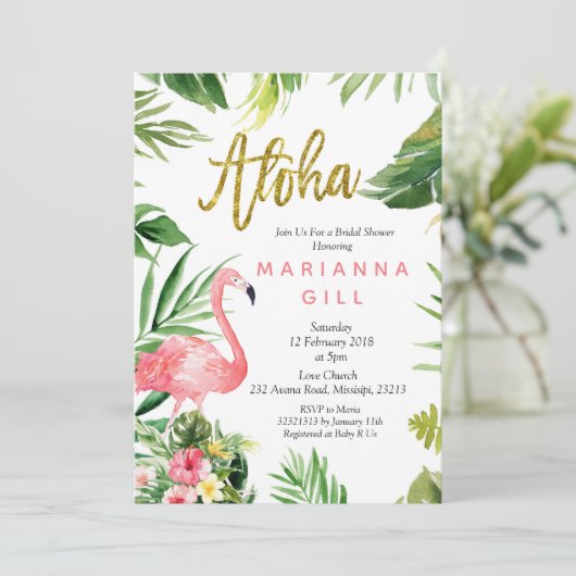 Flamingo Brautdusche Einladung (Stehend Vorderseite)