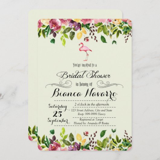 Flamingo Bridal Dusche Einladung (Vorne/Hinten)