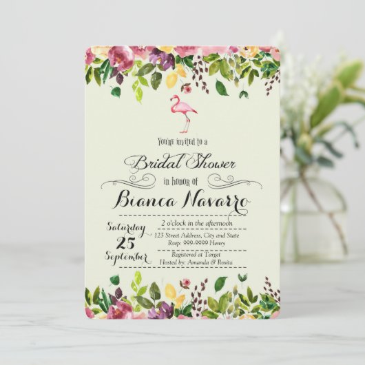 Flamingo Bridal Dusche Einladung (Stehend Vorderseite)