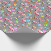 Flamingo Bunny Ears - grau Geschenkpapier (Ecke)