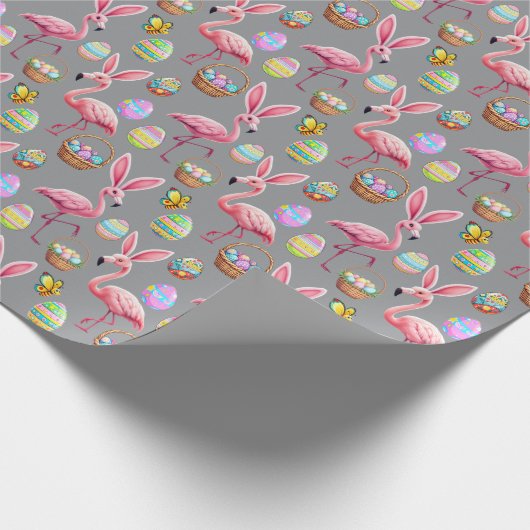 Flamingo Bunny Ears - grau Geschenkpapier (Ecke)