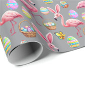 Flamingo Bunny Ears - grau Geschenkpapier (Rolleneckpunkt)