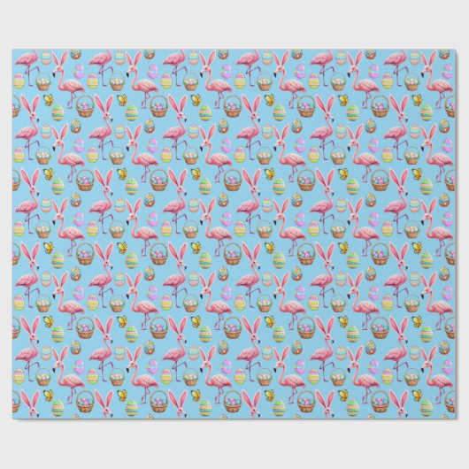 Flamingo Bunny Ears - hellblau Geschenkpapier (Flach)