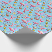 Flamingo Bunny Ears - hellblau Geschenkpapier (Ecke)