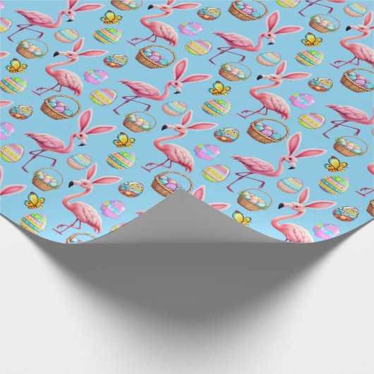 Flamingo Bunny Ears - hellblau Geschenkpapier (Ecke)