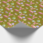 Flamingo Bunny Ears - olive Geschenkpapier (Ecke)