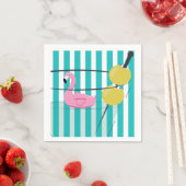 Flamingo & Cabana Stripe Cocktail Napkin - Turq. Serviette (Beispiel)