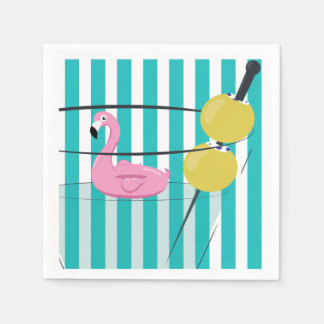 Flamingo & Cabana Stripe Cocktail Napkin - Turq. Serviette