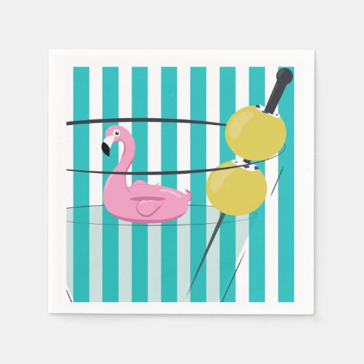 Flamingo & Cabana Stripe Cocktail Napkin - Turq. Serviette (Vorderseite)
