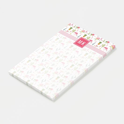 Flamingo Cactus Ananas Hibiskus Pattern Post-it Klebezettel (angewinkelt)