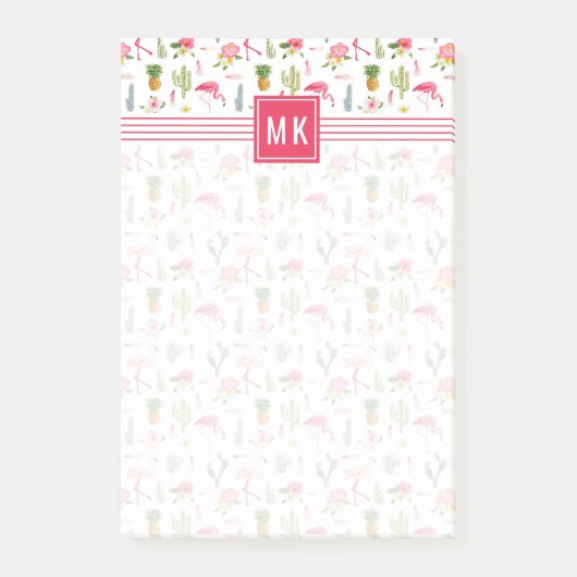 Flamingo Cactus Ananas Hibiskus Pattern Post-it Klebezettel (Vorderseite)
