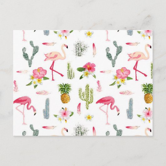 Flamingo Cactus Pineaple Hibiskus Pattern Postkarte (Vorderseite)