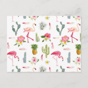 Flamingo Cactus Pineaple Hibiskus Pattern Postkarte