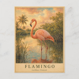 Flamingo Caribbean Wetlands VINTAGE Postkarte