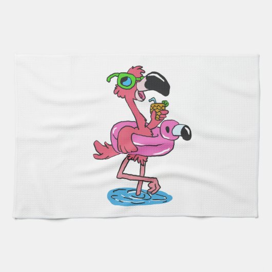Flamingo-Cartoon| Hintergrundfarbe Geschirrtuch (Horizontal)