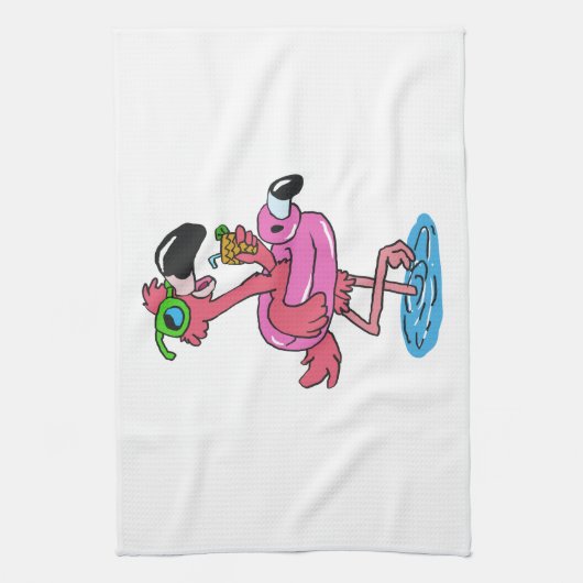 Flamingo-Cartoon| Hintergrundfarbe Geschirrtuch (Vertikal)