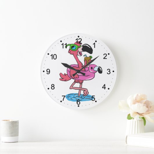 Flamingo-Cartoon| Hintergrundfarbe Große Wanduhr (Zuhause)