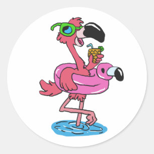 Flamingo-Cartoon  Hintergrundfarbe Runder Aufkleber