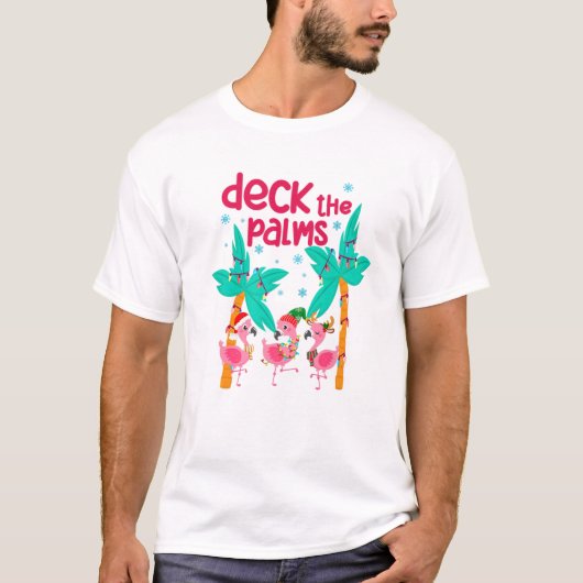 Flamingo Christmas Beach Hawaii Tropical Deck T-Shirt (Vorderseite)