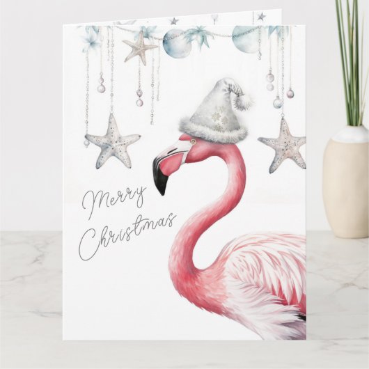 Flamingo Christmas Card Personalizable Dankeskarte (Vorderseite)