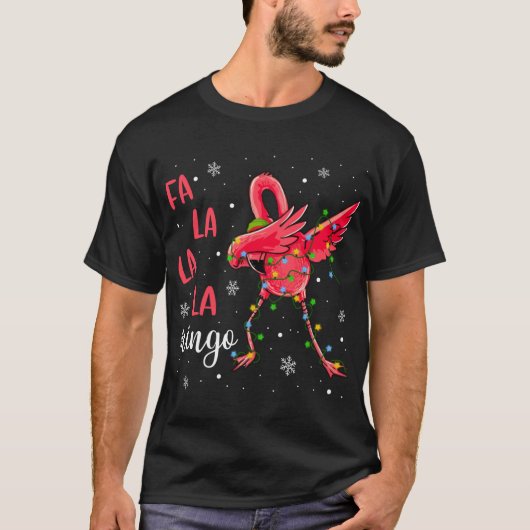 Flamingo Christmas Lights Funny Xmas Weihnachtsman T-Shirt (Vorderseite)