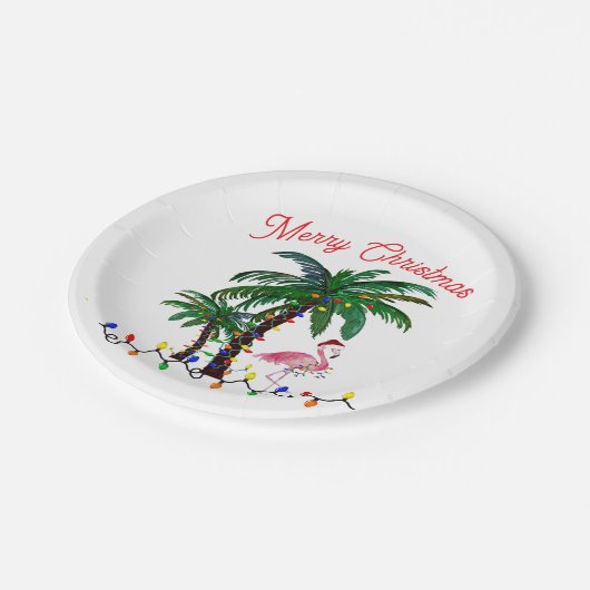 Flamingo Christmas party plates Pappteller (Schrägansicht)