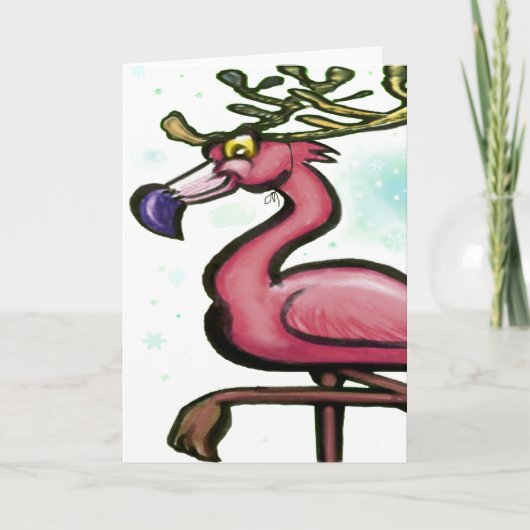 Flamingo Christmas Reindeer Feiertagskarte (Vorderseite)