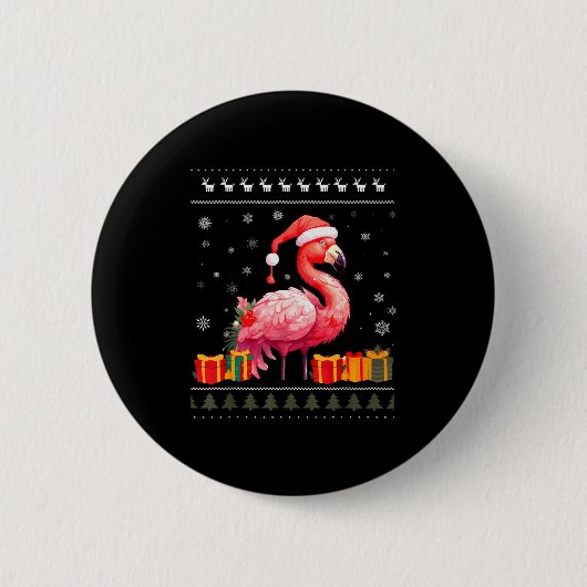 Flamingo Christmas Santa Hat Ugly Christmas Sweate Button (Vorderseite)