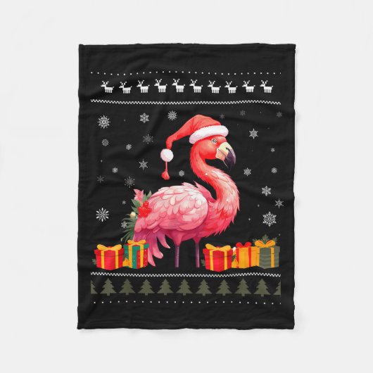 Flamingo Christmas Santa Hat Ugly Christmas Sweate Fleecedecke (Vorderseite)