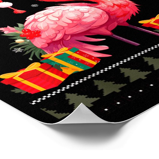 Flamingo Christmas Santa Hat Ugly Christmas Sweate Poster (Ecke)