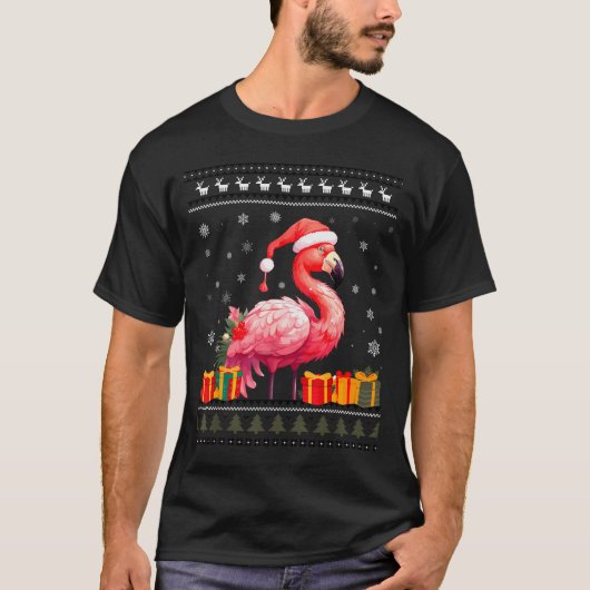 Flamingo Christmas Santa Hat Ugly Christmas Sweate T-Shirt (Vorderseite)