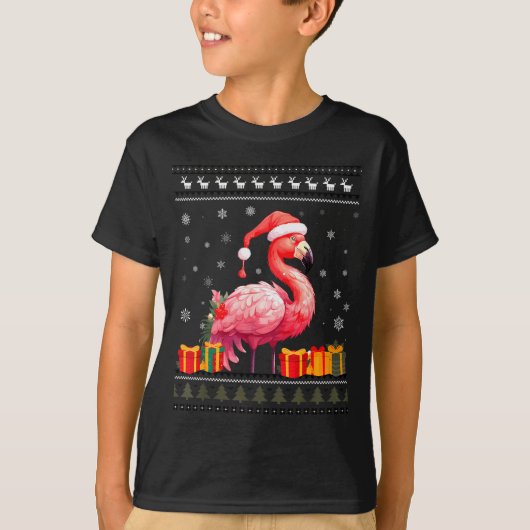 Flamingo Christmas Santa Hat Ugly Christmas Sweate T-Shirt (Vorderseite)