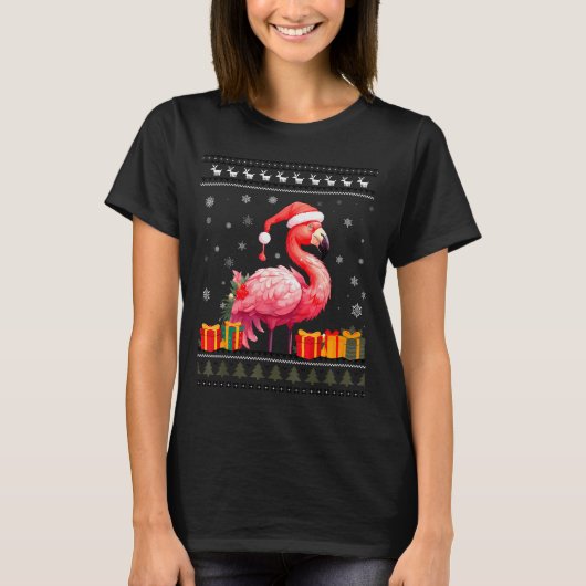 Flamingo Christmas Santa Hat Ugly Christmas Sweate T-Shirt (Vorderseite)