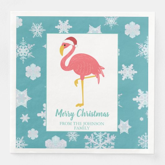 Flamingo Christmas Snowflake Blue Tropical Family Serviette (Vorderseite)