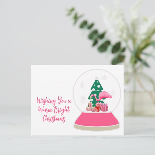 Flamingo Christmas Snowglobe Beach Weihnachten Postkarte (Stehend Vorderseite)