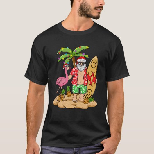 Flamingo Christmas Sweater Funny Santa Palm Tree P T-Shirt (Vorderseite)